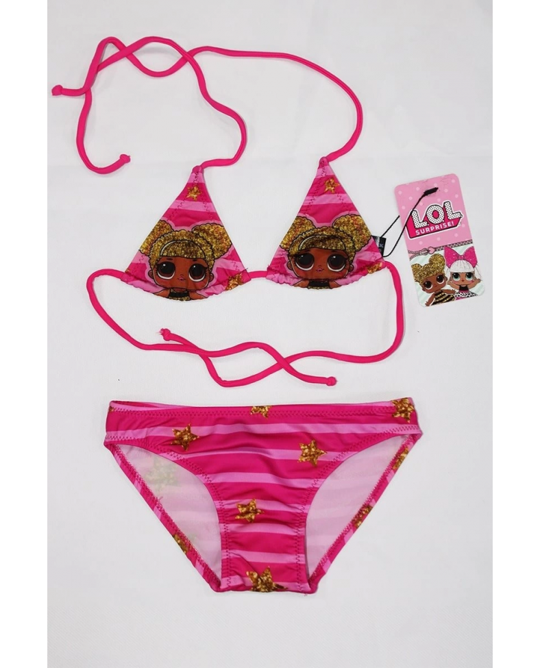 Lol Bebekli Sarı Yıldızlı Kız Çocuk Üçgen Bikini Takımı