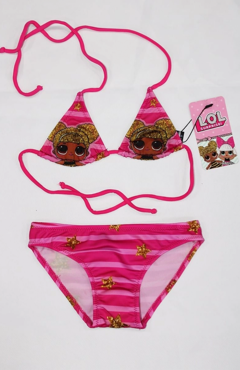 Lol Bebekli Sarı Yıldızlı Kız Çocuk Üçgen Bikini Takımı