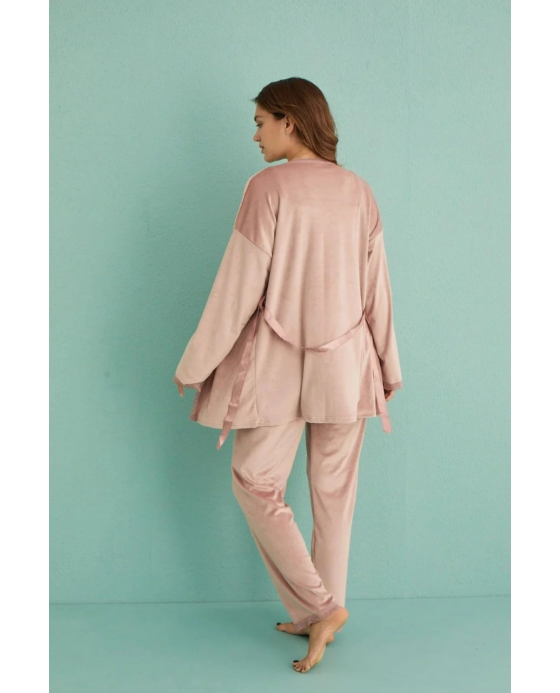 Mihra 13402 Kadın Kadife 3'Lü Pijama Takımı
