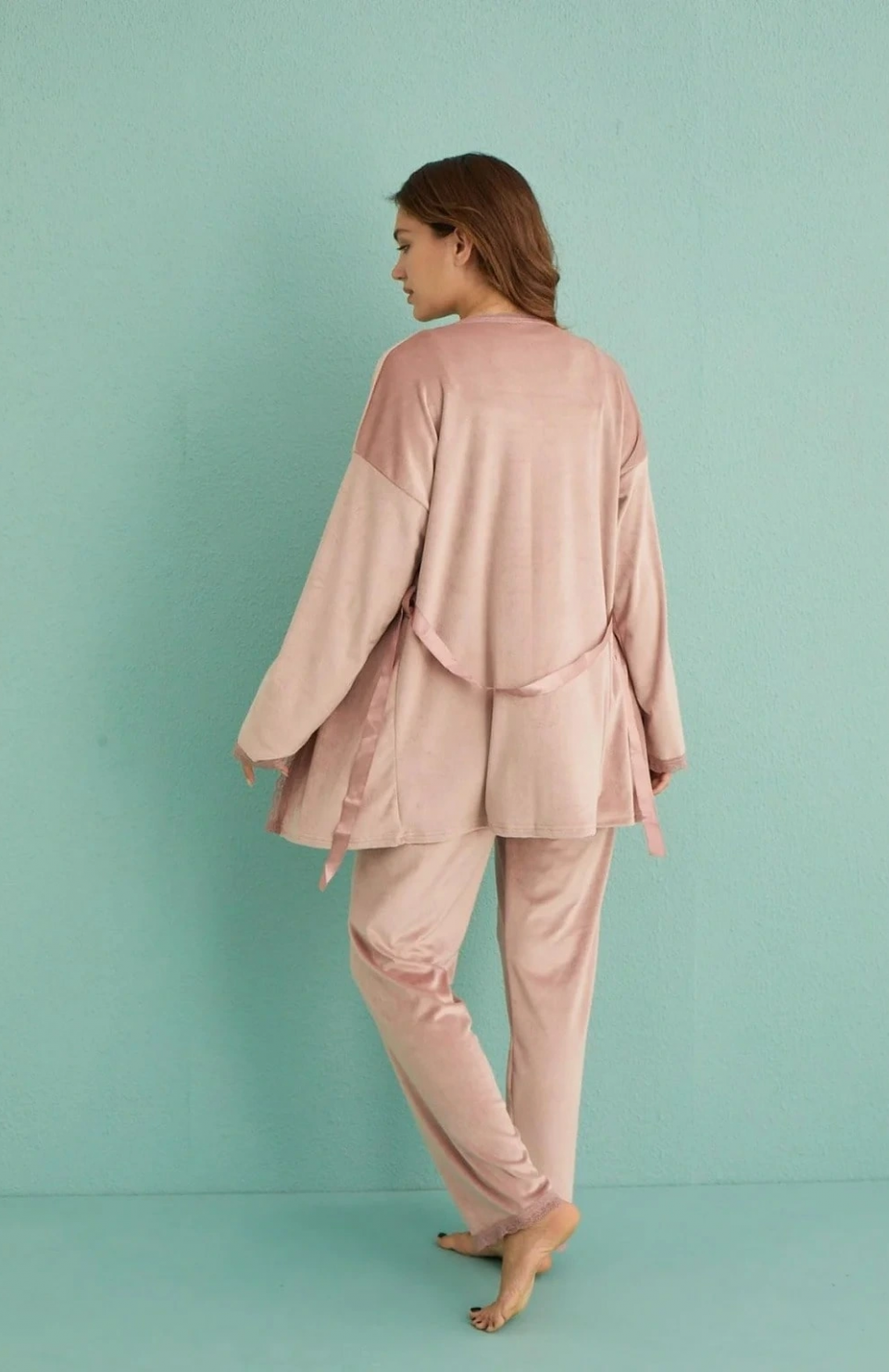 Mihra 13402 Kadın Kadife 3'Lü Pijama Takımı