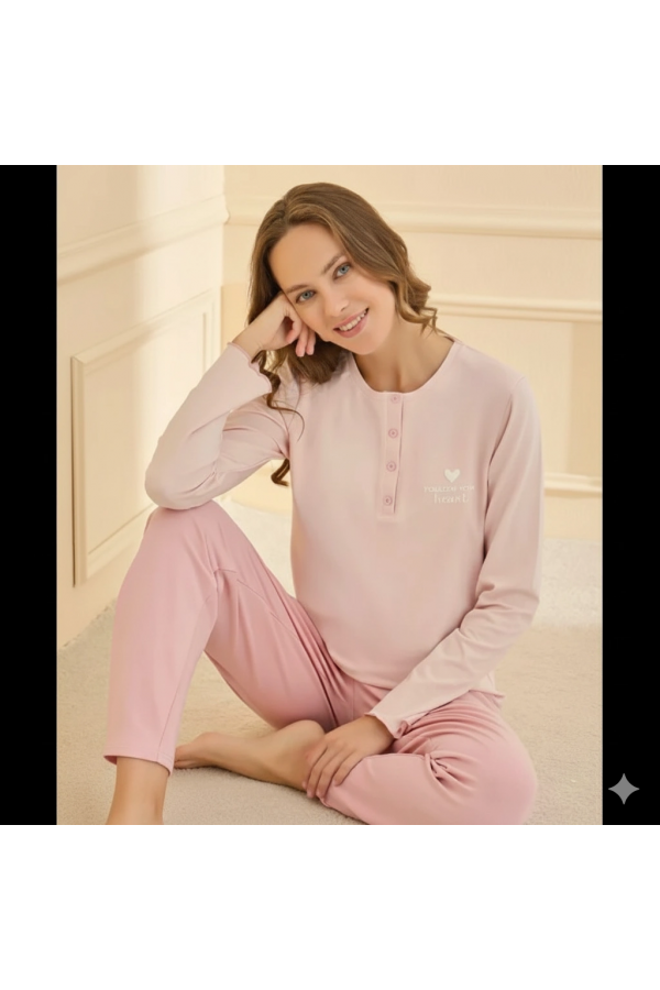 Mihra 90780 Kadın Yarı Patlı Uzun Kol Pijama Takımı