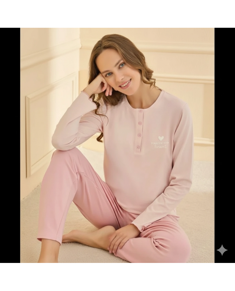 Mihra 90780 Kadın Yarı Patlı Uzun Kol Pijama Takımı