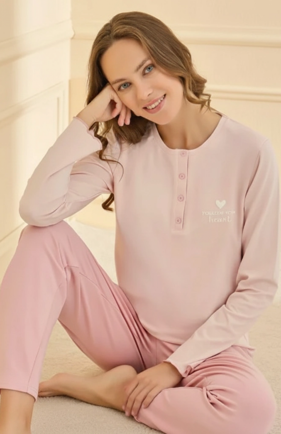 Mihra 90780 Kadın Yarı Patlı Uzun Kol Pijama Takımı