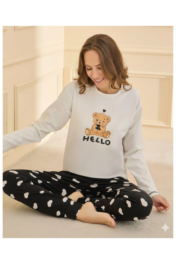 Mihra 90781 Kadın Ayıcıklı Uzun Kol Pijama Takımı