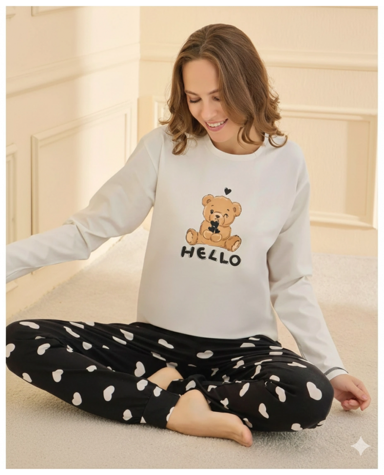 Mihra 90781 Kadın Ayıcıklı Uzun Kol Pijama Takımı Somersan Giyim | Kadın, Erkek ve Çocuk Moda