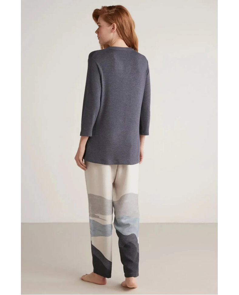 Nautıca W604 Kadın Patlı V Yaka Uzun Kollu Pijama Takımı