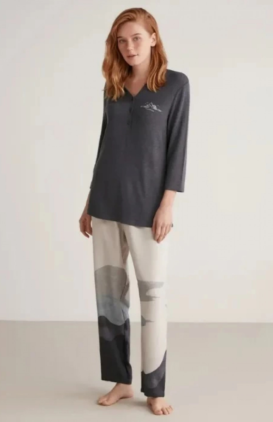 Nautıca W604 Kadın Patlı V Yaka Uzun Kollu Pijama Takımı