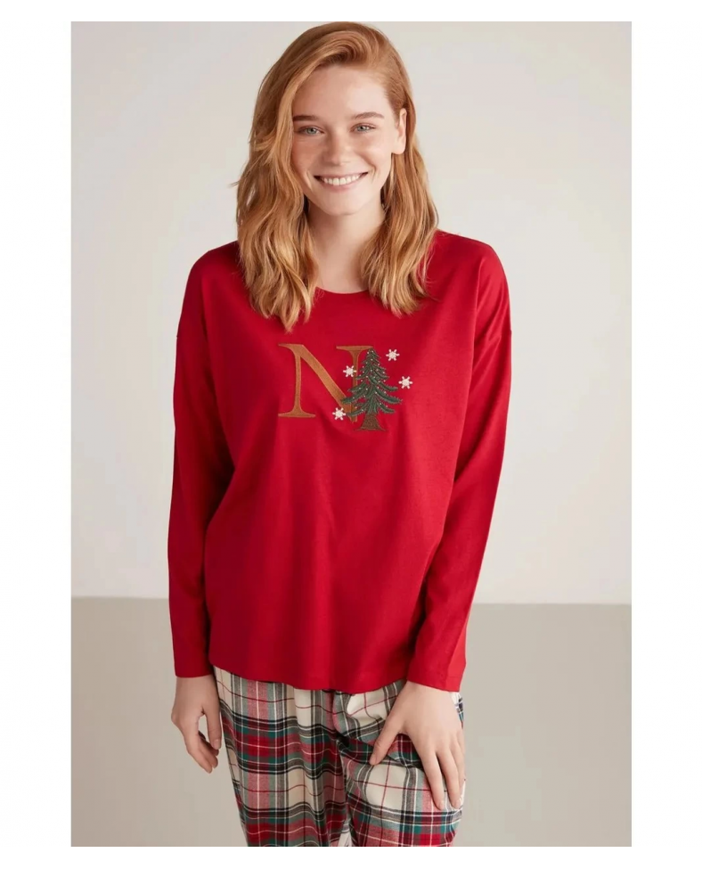 Nautıca W606 Kadın Uzun Kollu Ekoseli Pijama Takımı