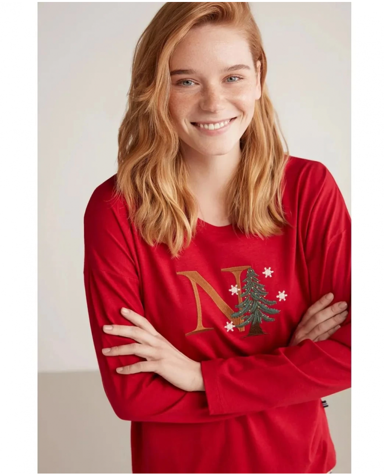 Nautıca W606 Kadın Uzun Kollu Ekoseli Pijama Takımı