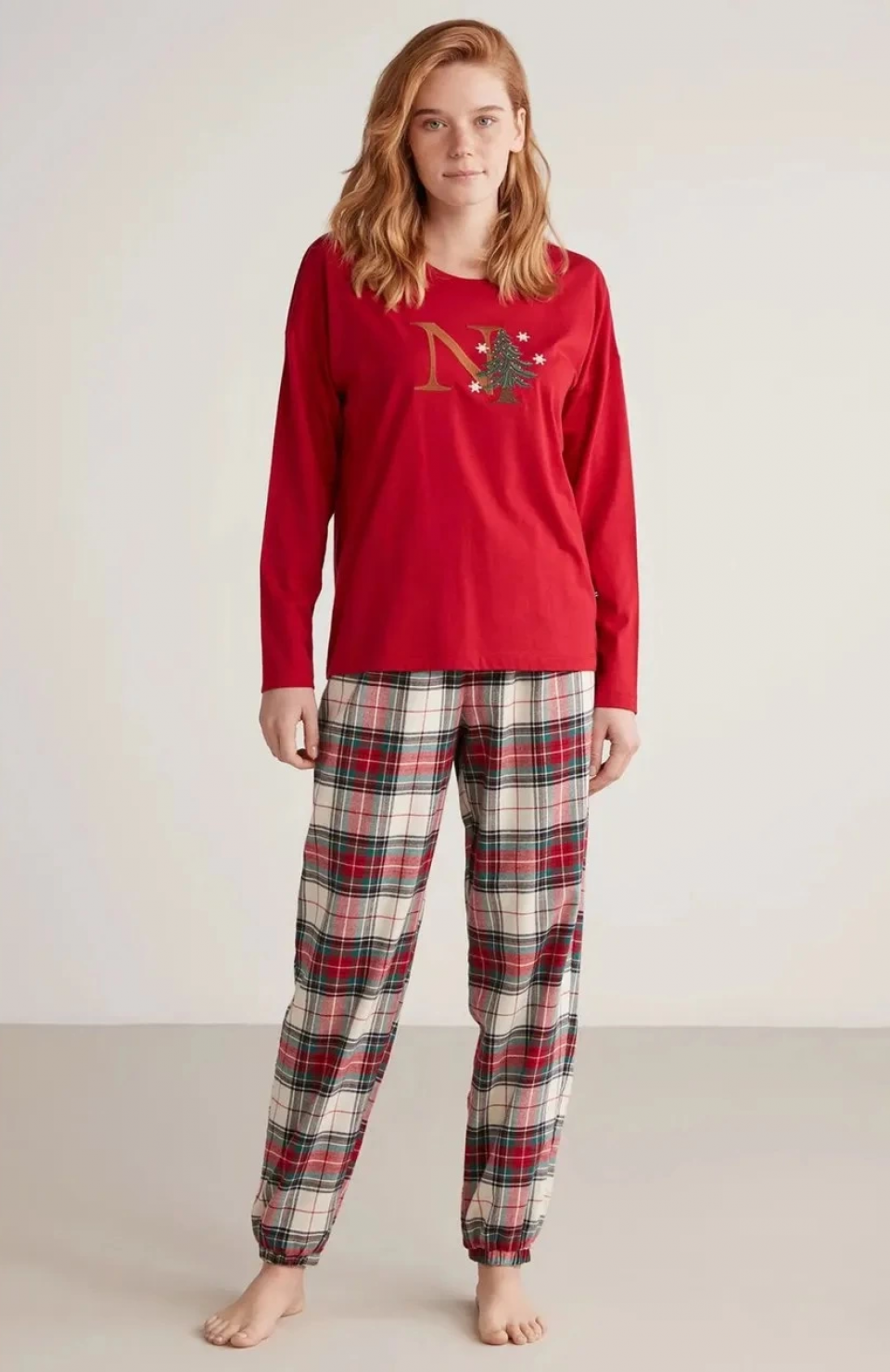 Nautıca W606 Kadın Uzun Kollu Ekoseli Pijama Takımı