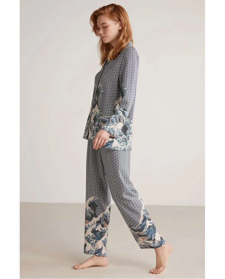 Nautıca W617 Kadın Uzun Kollu Önden Düğmeli Pijama Takımı