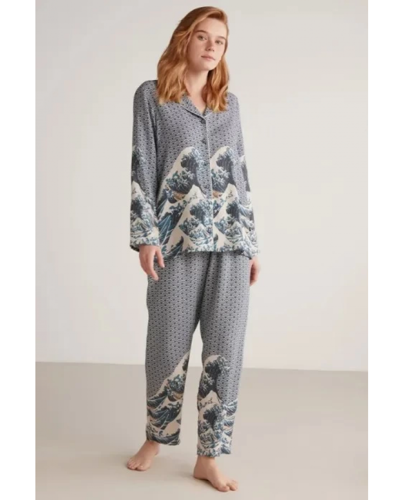 Nautıca W617 Kadın Uzun Kollu Önden Düğmeli Pijama Takımı
