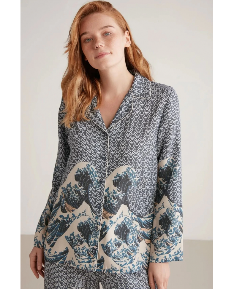 Nautıca W617 Kadın Uzun Kollu Önden Düğmeli Pijama Takımı