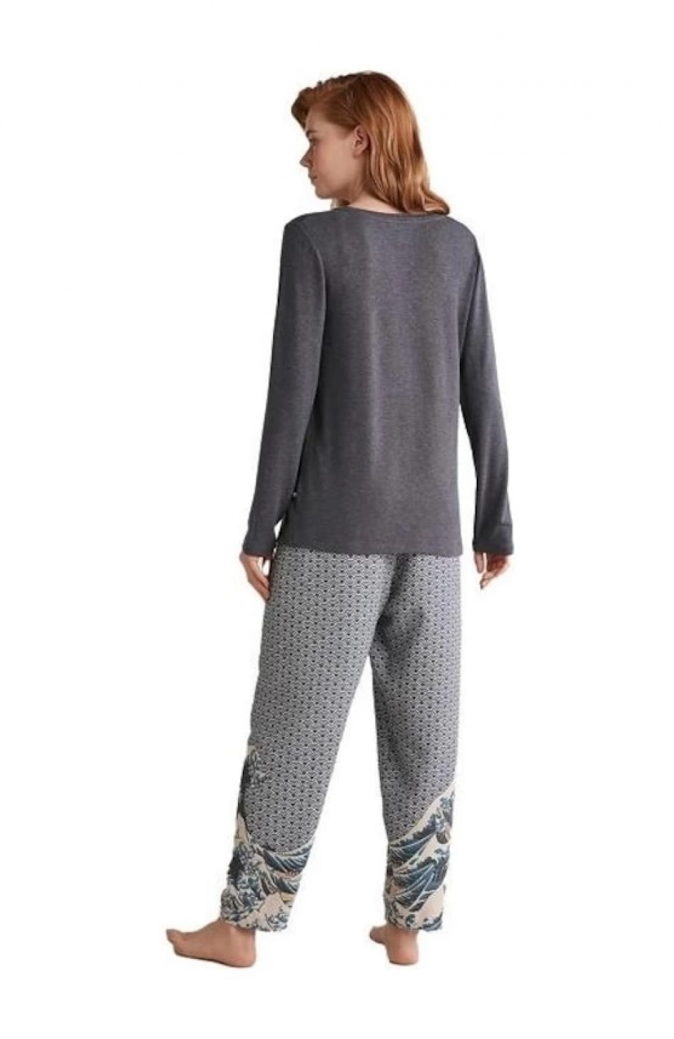 Nautıca W618 Kadın Patlı V Yaka Uzun Kollu Pijama Takımı