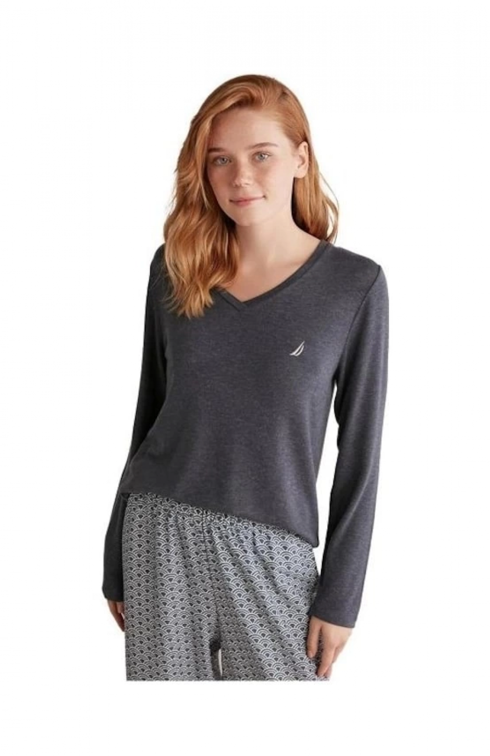 Nautıca W618 Kadın Patlı V Yaka Uzun Kollu Pijama Takımı