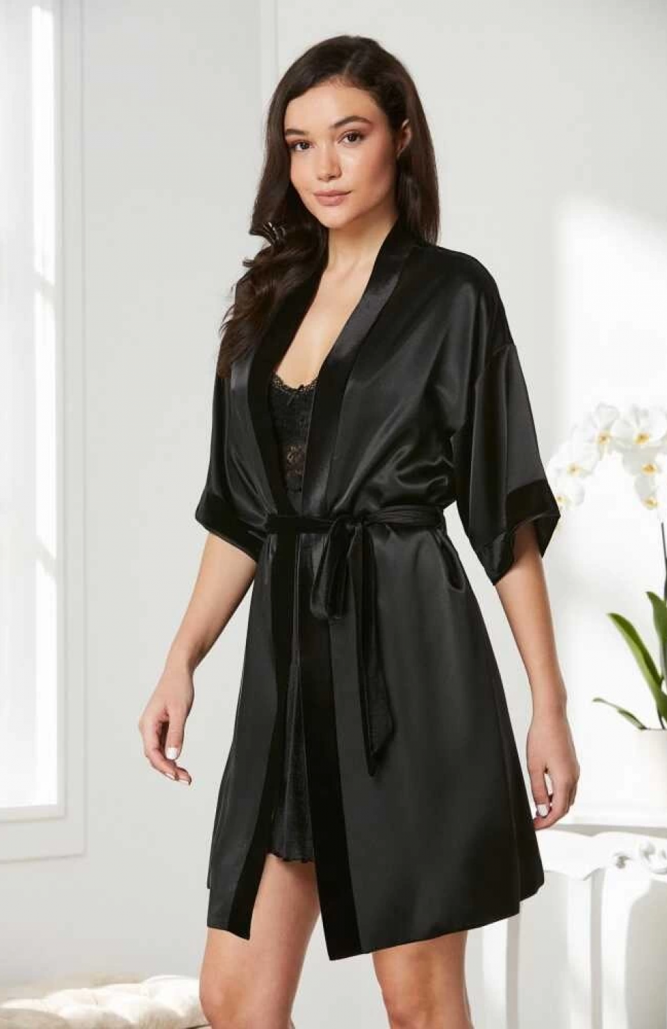 Pierre Cardin 4045 Kadife Saten Dantelli Gecelik ve Sabahlık Takımı