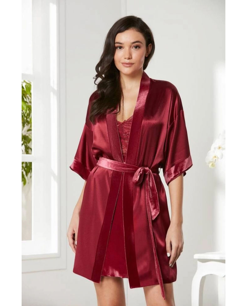 Pierre Cardin 4045 Kadife Saten Dantelli Gecelik ve Sabahlık Takımı Somersan Giyim | Kadın, Erkek ve Çocuk Moda