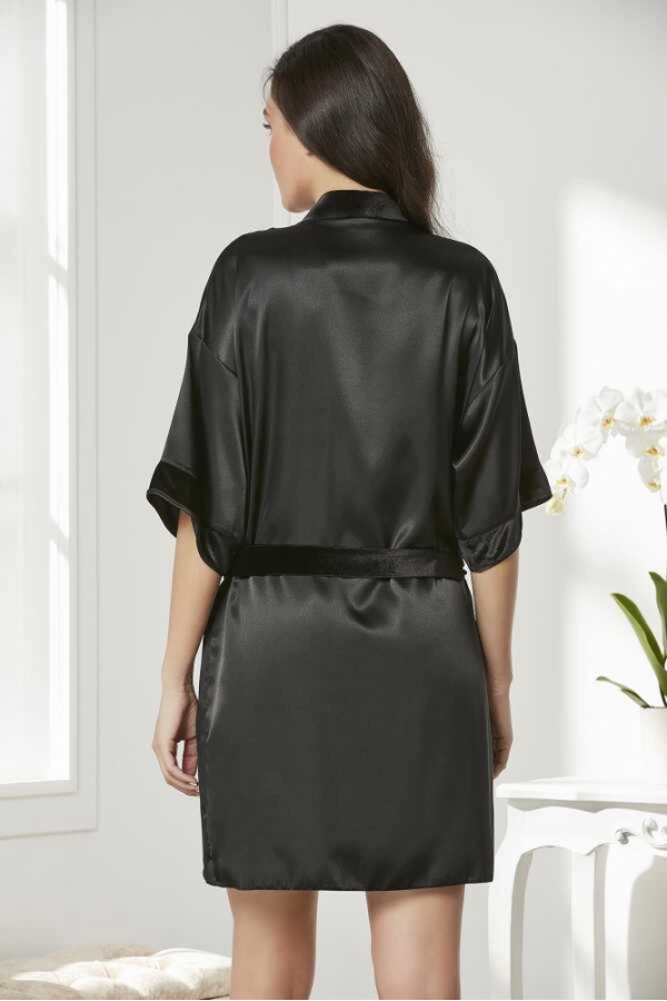 Pierre Cardin 4045 Kadife Saten Dantelli Gecelik ve Sabahlık Takımı