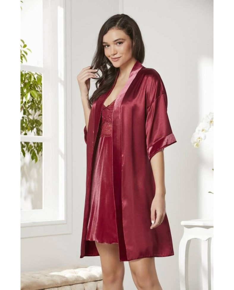 Pierre Cardin 4045 Kadife Saten Dantelli Gecelik ve Sabahlık Takımı Somersan Giyim | Kadın, Erkek ve Çocuk Moda