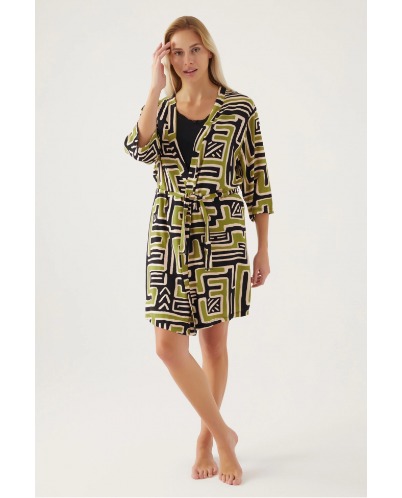 Pierre Cardin 8819-S Kadın Desenli Sabahlıklı Şort Takım