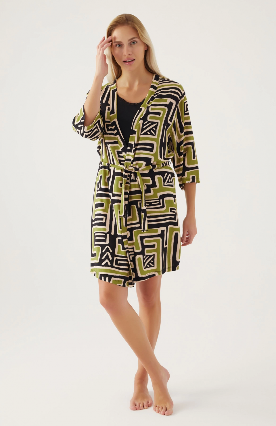 Pierre Cardin 8819-S Kadın Desenli Sabahlıklı Şort Takım