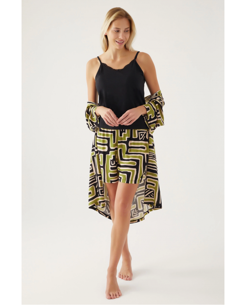 Pierre Cardin 8819-S Kadın Desenli Sabahlıklı Şort Takım