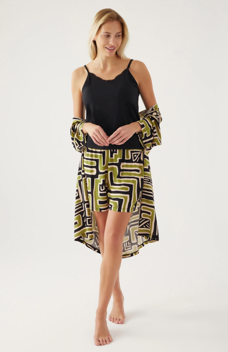 Pierre Cardin 8819-S Kadın Desenli Sabahlıklı Şort Takım