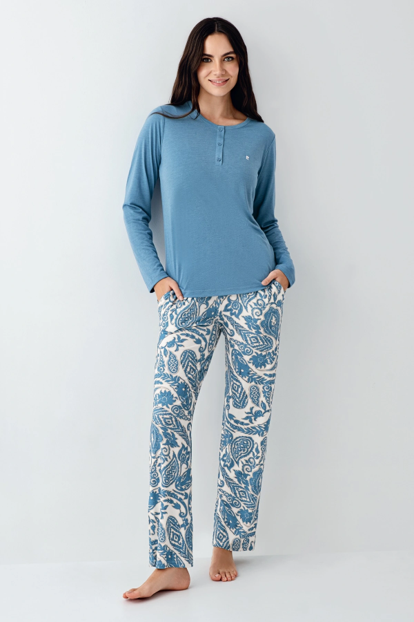 Pierre Cardin 9075-S Kadın Uzun Kol Pijama Takım