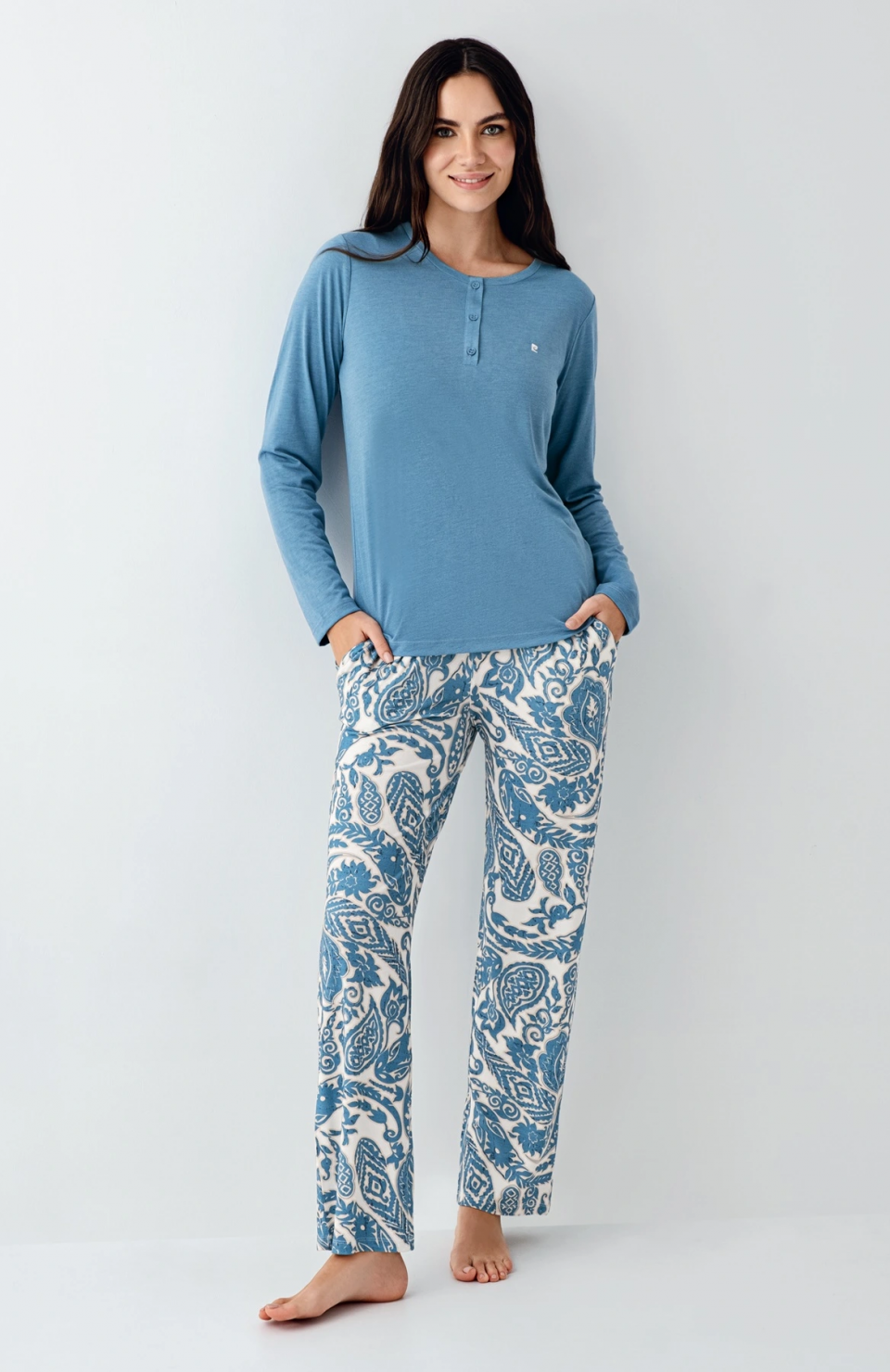 Pierre Cardin 9075-S Kadın Uzun Kol Pijama Takım