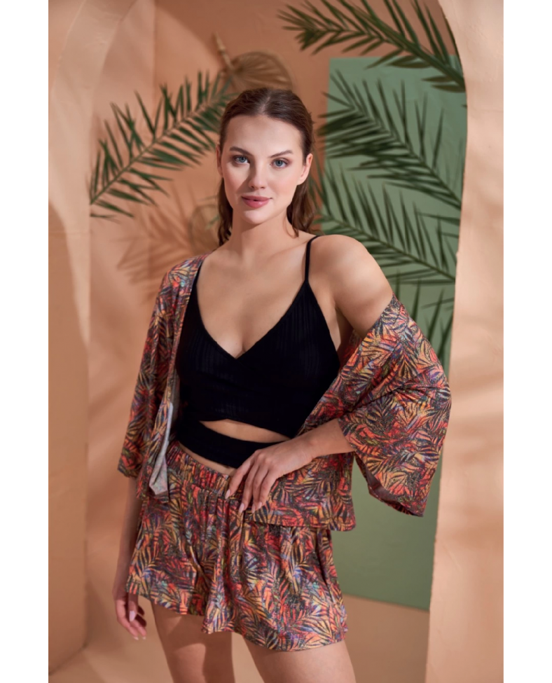 PJS 27003 Viskon Kimono Croplu Şort Takım