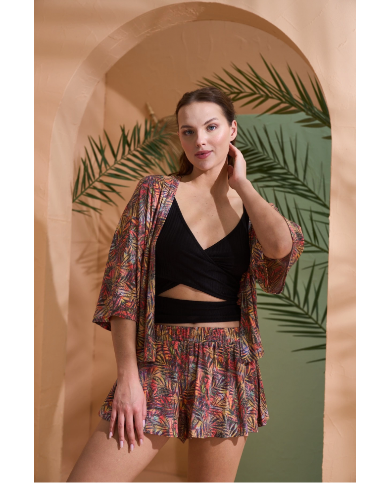 PJS 27003 Viskon Kimono Croplu Şort Takım