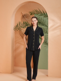 Pjs 27042 Kadın Kısa Kol Çizgili Önü Düğmeli Pijama Takımı