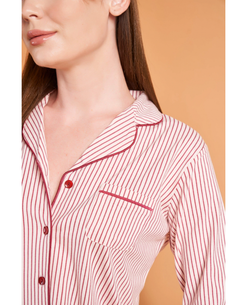 PJS 28001 Kadın Uzun Kol Çizgili Önü Düğmeli Pijama Takım Somersan Giyim | Kadın, Erkek ve Çocuk Moda