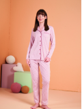 PJS 28001 Kadın Uzun Kol Çizgili Önü Düğmeli Pijama Takım Somersan Giyim | Kadın, Erkek ve Çocuk Moda