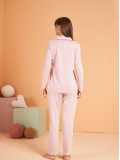 PJS 28001 Kadın Uzun Kol Çizgili Önü Düğmeli Pijama Takım Somersan Giyim | Kadın, Erkek ve Çocuk Moda