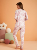 PJS 28017 Kadın Uzun Kol Önü Düğmeli Pijama Takım