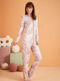 PJS 28017 Kadın Uzun Kol Önü Düğmeli Pijama Takım