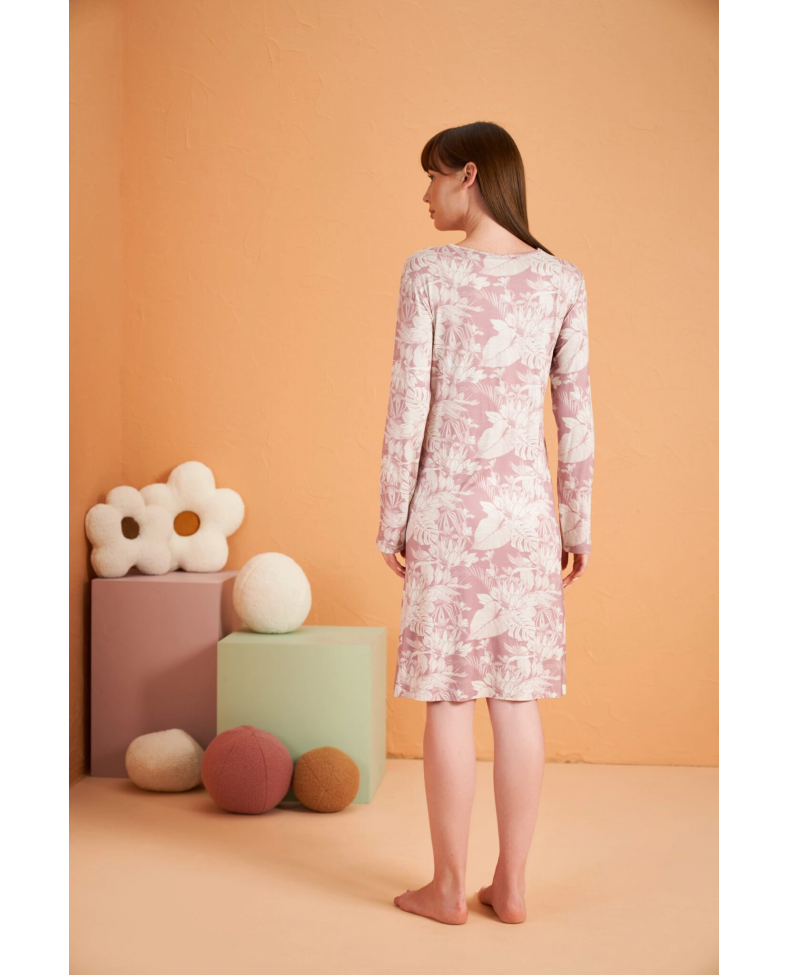 PJS 28019 Kadın Uzun Kol Desenli Gecelik