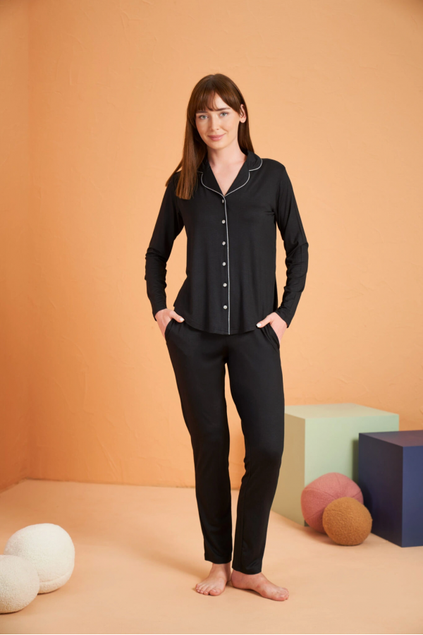 PJS 28049 Kadın Uzun Kol Önü Düğmeli Pijama Takım