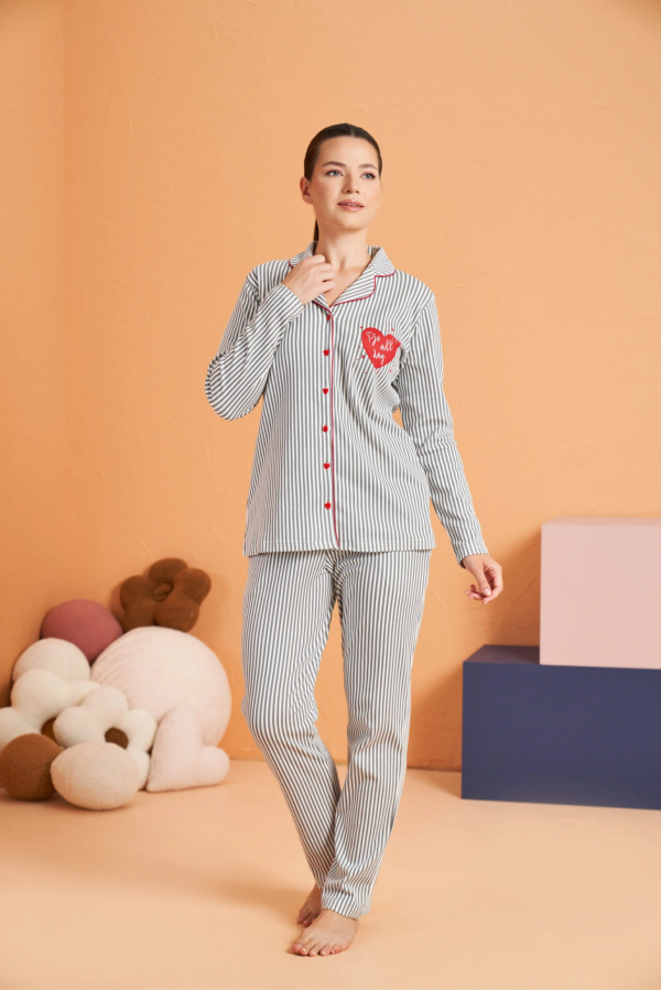 Pjs 28064 Kadın Düğmeli Pijama Takım