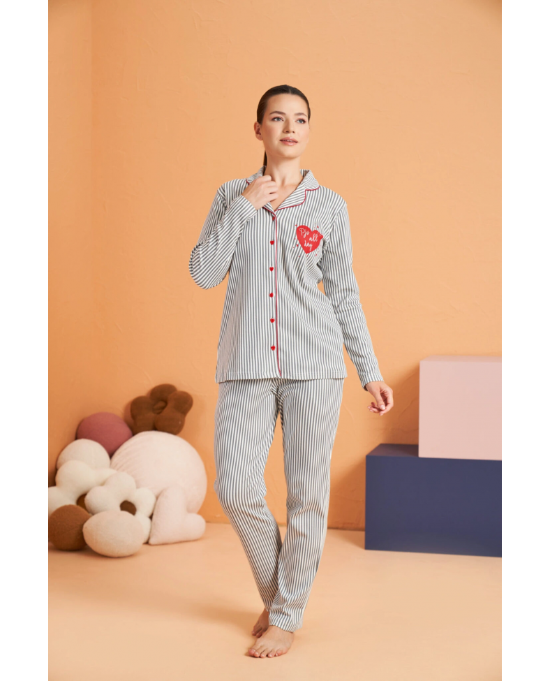 Pjs 28064 Kadın Düğmeli Pijama Takım
