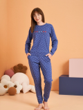 PJS 28081 Kadın Uzun Kol Yuvarlak Yaka Kalpli Pijama Takım