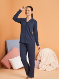 PJS 28090 Kadın Gömlek Yaka Patlı Pijama Takımı