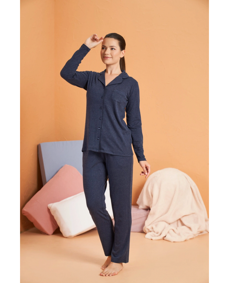 PJS 28090 Kadın Gömlek Yaka Patlı Pijama Takımı Somersan Giyim | Kadın, Erkek ve Çocuk Moda