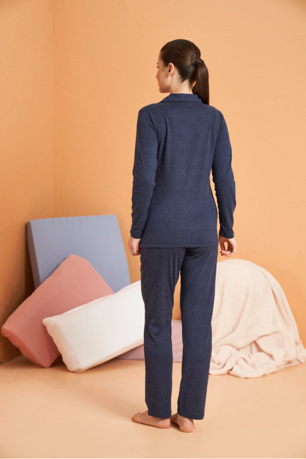 PJS 28090 Kadın Gömlek Yaka Patlı Pijama Takımı