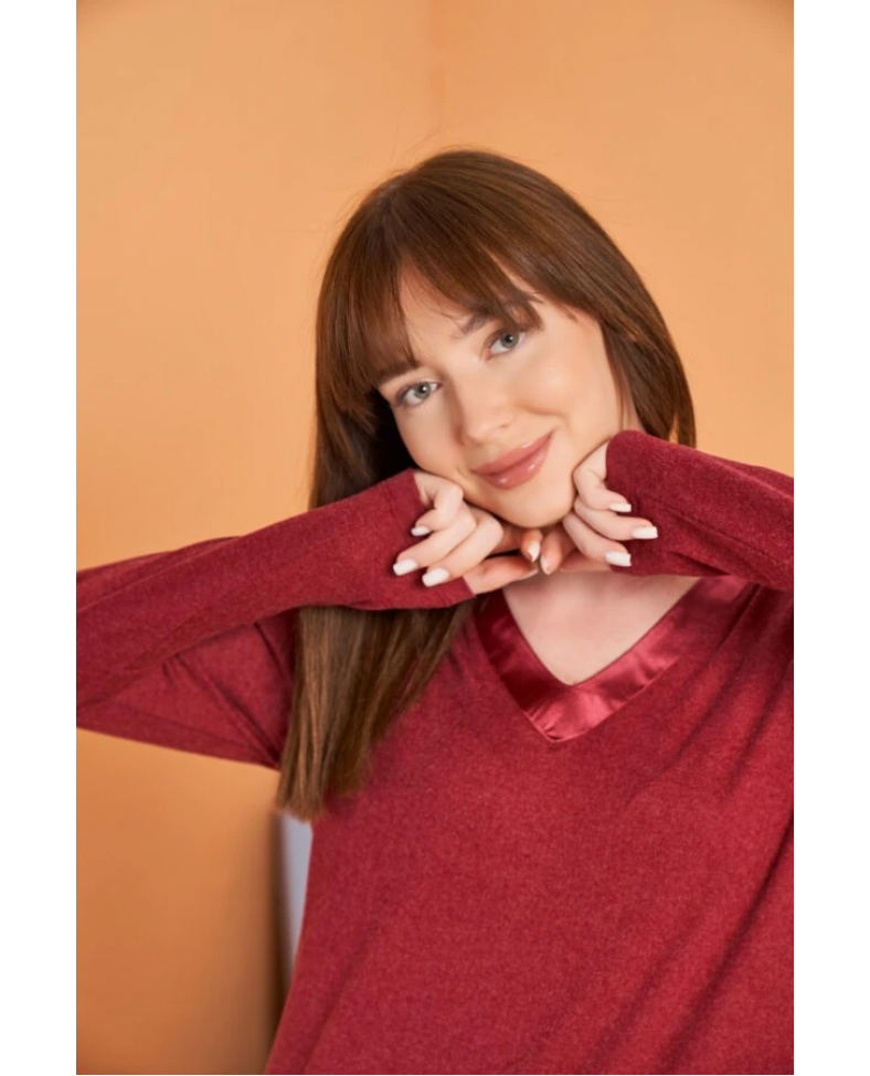 PJS 28091 Kadın V Yaka Uzun Kol Pijama Takımı