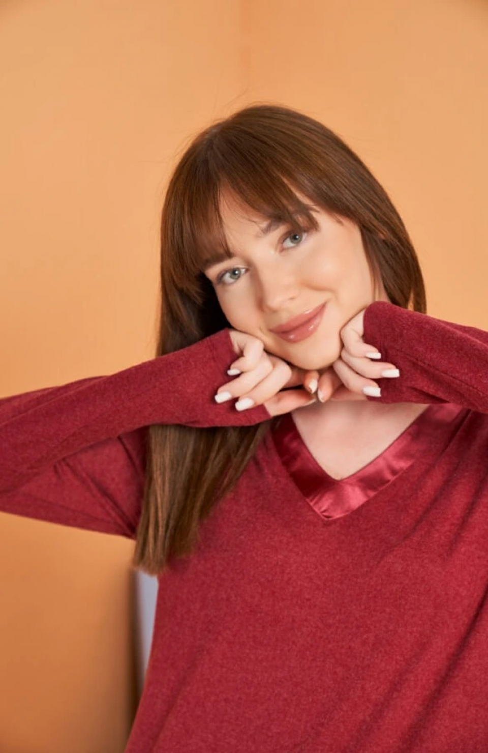 PJS 28091 Kadın V Yaka Uzun Kol Pijama Takımı