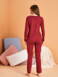 PJS 28091 Kadın V Yaka Uzun Kol Pijama Takımı