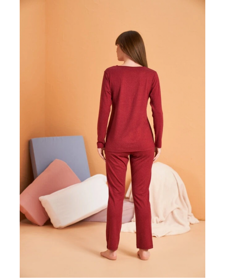 PJS 28091 Kadın V Yaka Uzun Kol Pijama Takımı