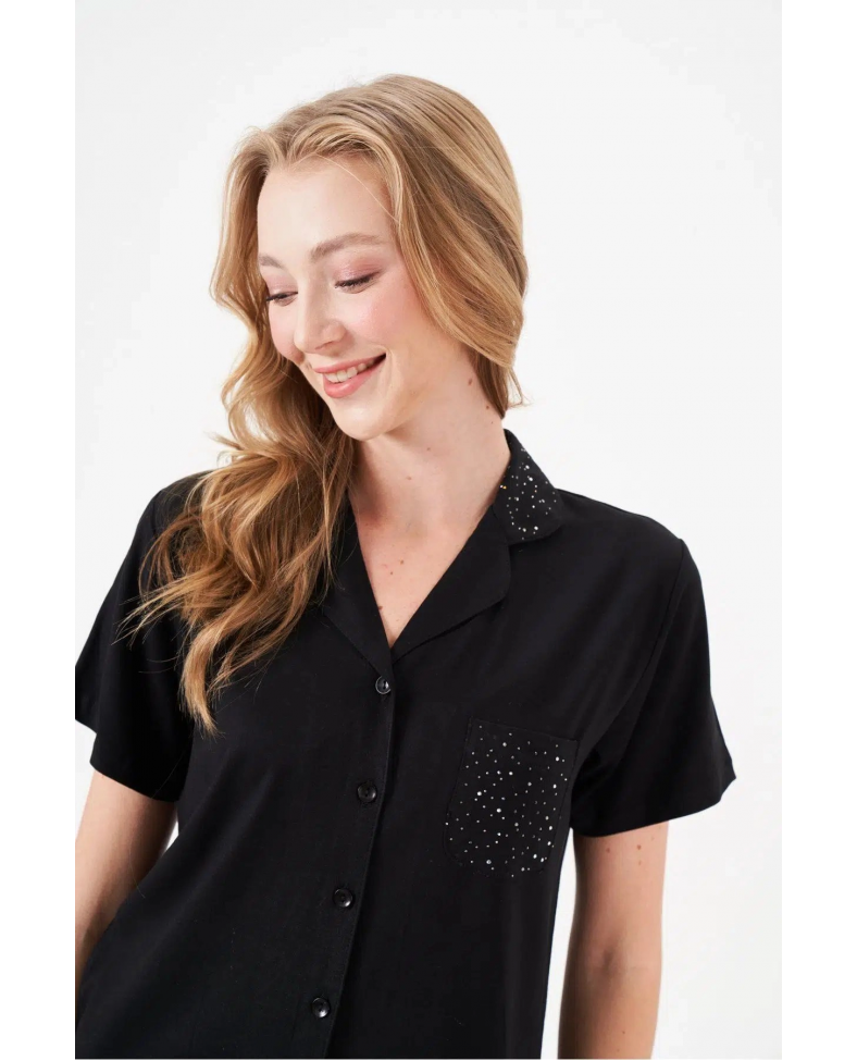 PJS 29006 Kadın Kısa Kol Önden Düğmeli Pijama Takımı
